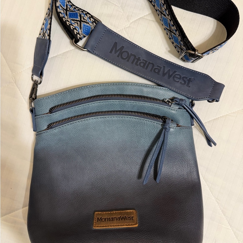 Montana West Blue Ombre Messenger Bag with Patterned Strap